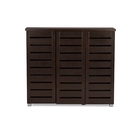 Baxton Studio Adalwin 3-Door Dark Brown Wooden Entryway Shoes Storage Cabinet 118-6517